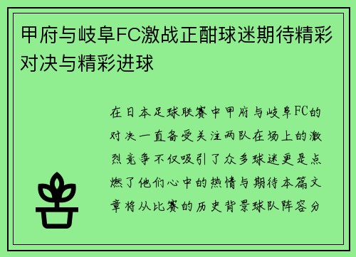 甲府与岐阜FC激战正酣球迷期待精彩对决与精彩进球